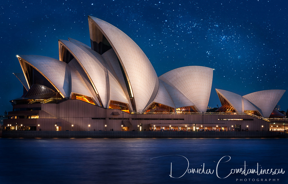 Amazing Opera House with millons of stars over the roof